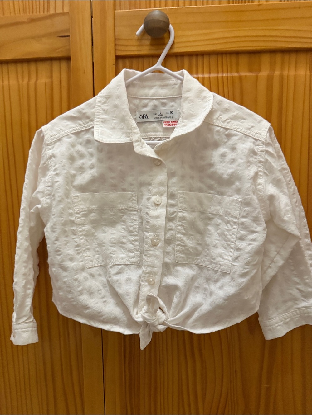 Zara White Textured Tie-Hem Button-Down Shirt